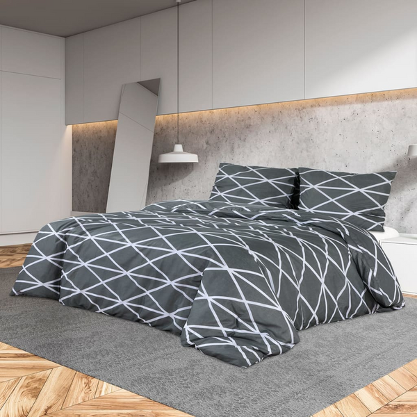 Patterned Cotton Duvet Cover Set in Grey 200x200 cm - Soft & Elegant Bedding Set with Pillowcases - Premium  from Home Treasures - Just £32.99! Shop now at Home Treasures