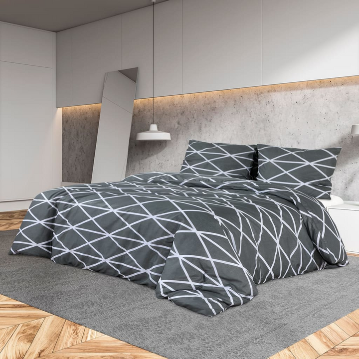 Patterned Cotton Duvet Cover Set in Grey 200x200 cm - Soft & Elegant Bedding Set with Pillowcases - Premium  from Home Treasures - Just £31.99! Shop now at Home Treasures