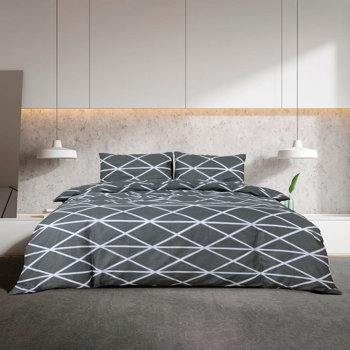 Patterned Cotton Duvet Cover Set in Grey 200x200 cm - Soft & Elegant Bedding Set with Pillowcases - Premium  from Home Treasures - Just £31.99! Shop now at Home Treasures