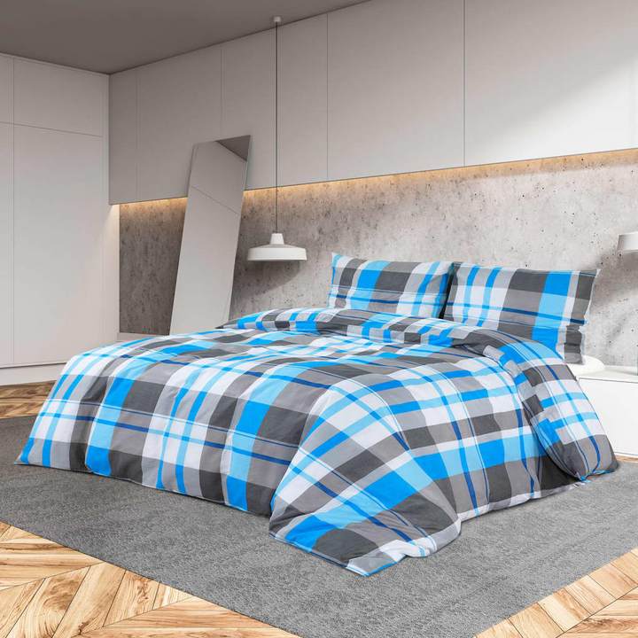 Blue and Grey 100% Cotton Duvet Cover Set - 200x200 cm, Soft & Elegant Bedding with Pillowcases - Premium  from Home Treasures - Just £36.99! Shop now at Home Treasures