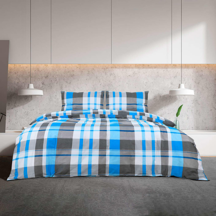 Blue and Grey 100% Cotton Duvet Cover Set - 200x200 cm, Soft & Elegant Bedding with Pillowcases - Premium  from Home Treasures - Just £36.99! Shop now at Home Treasures