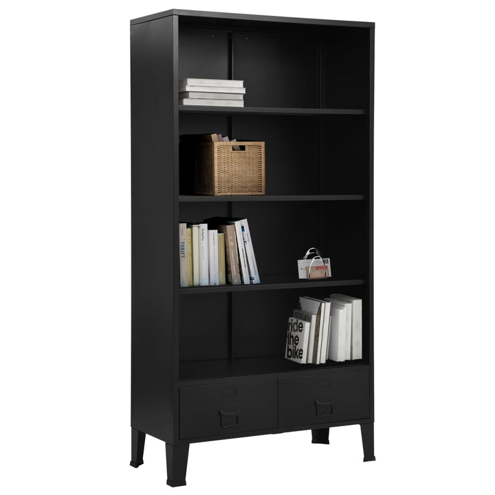 Steel Industrial Style Bookshelf (Black) - Sturdy & Stylish Storage Solution - 90 x 40 x 180cm - Premium  from Home Treasures - Just £303.99! Shop now at Home Treasures