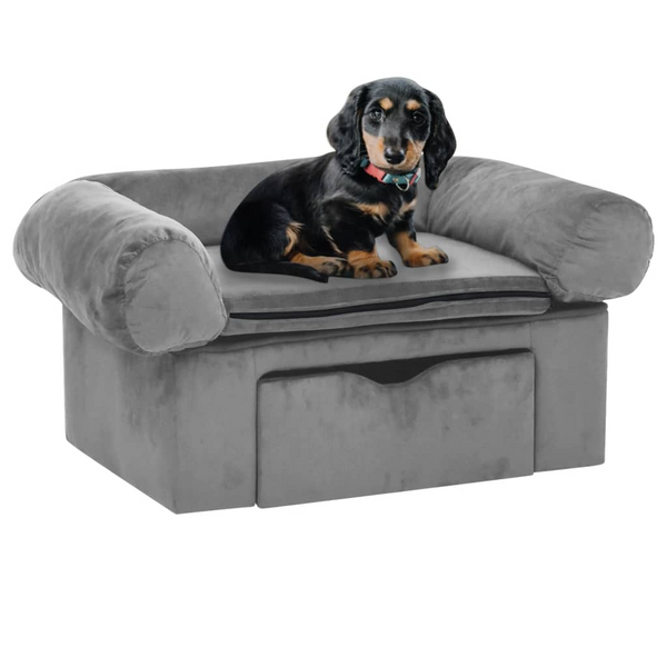 Plush Dog Sofa with Storage Drawer in Grey, 75x50x38 cm, Ideal for Small Pets - Premium  from Home Treasures - Just £108.99! Shop now at Home Treasures