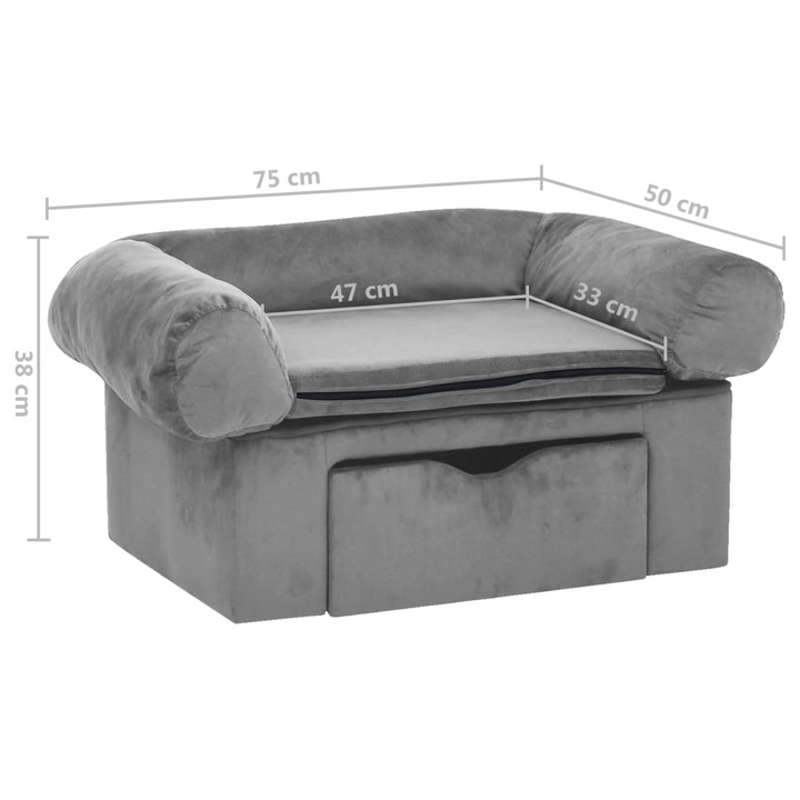 Plush Dog Sofa with Storage Drawer in Grey, 75x50x38 cm, Ideal for Small Pets - Premium  from Home Treasures - Just £108.99! Shop now at Home Treasures