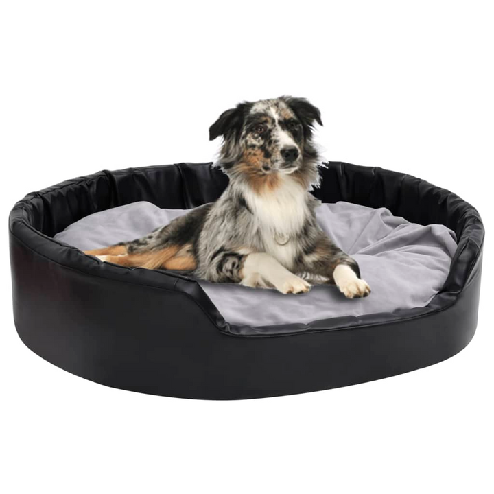 Black & Grey Dog Bed - 99x89x21 cm, Plush & Faux Leather, Luxurious & Comfortable Pet Sofa - Premium  from Home Treasures - Just £72.99! Shop now at Home Treasures