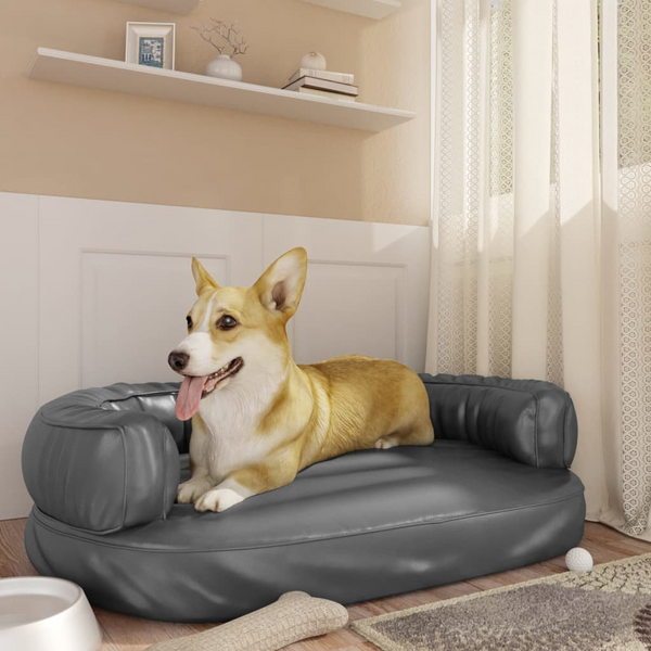 Ergonomic Foam Dog Bed, Grey, 88x65 cm - Luxurious Faux Leather Pet Sofa - Premium  from Home Treasures - Just £85.99! Shop now at Home Treasures