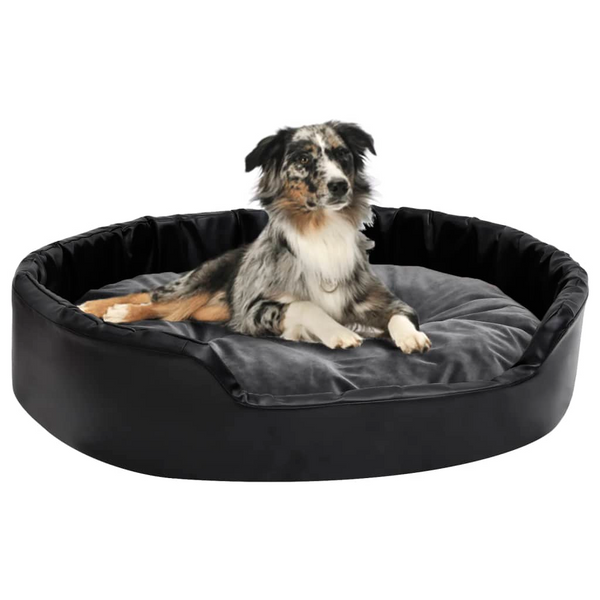 Luxurious Plush and Faux Leather Dog Bed - Black & Dark Grey, 90x79x20 cm, Washable & Non-Slip - Premium  from Home Treasures - Just £76.99! Shop now at Home Treasures