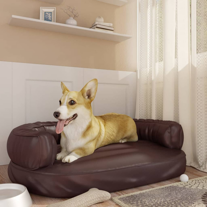 Luxury Ergonomic Foam Dog Bed in Brown Faux Leather - 88x65 cm, Perfect Comfort & Style for Pets - Premium  from Home Treasures - Just £84.99! Shop now at Home Treasures