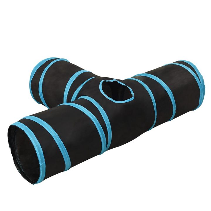 3-Way Cat Tunnel – Interactive Black & Blue Polyester Play Tube, 90 cm for Indoor/Outdoor Use - Premium  from Home Treasures - Just £23.99! Shop now at Home Treasures