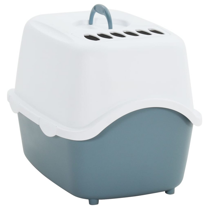 Cat Litter Tray with Cover - White and Blue, 56x40x40 cm - Durable, Portable, and Easy-to-Clean Cat Toilet - Premium  from Home Treasures - Just £40.99! Shop now at Home Treasures