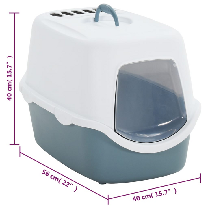 Cat Litter Tray with Cover - White and Blue, 56x40x40 cm - Durable, Portable, and Easy-to-Clean Cat Toilet - Premium  from Home Treasures - Just £40.99! Shop now at Home Treasures