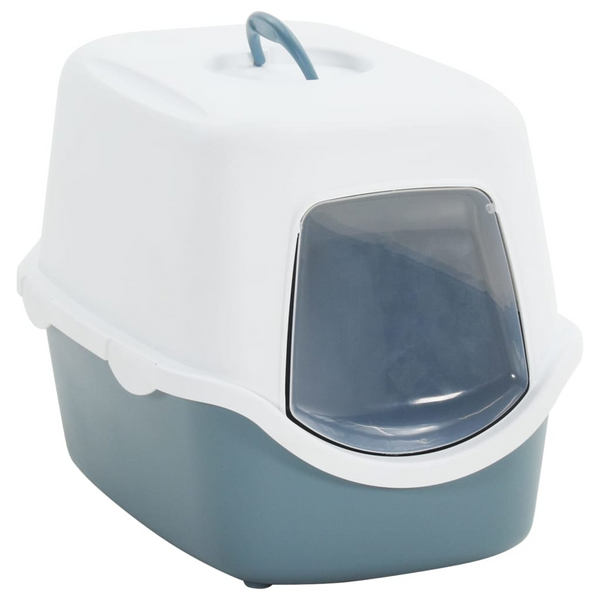 Covered Cat Litter Box - White and Blue, 56x40x40 cm, Durable PP with Flap Door and Portable Handle - Premium  from Home Treasures - Just £35.99! Shop now at Home Treasures