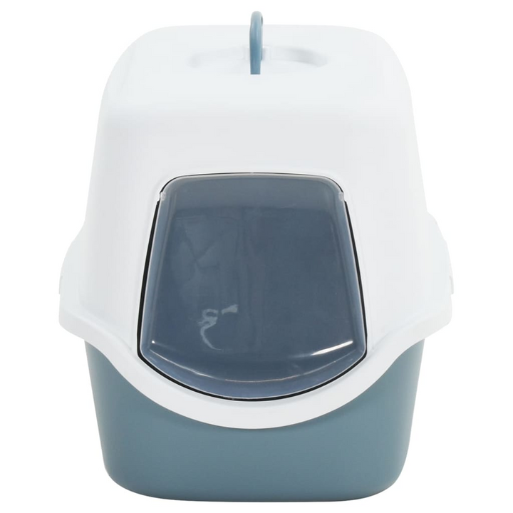 Covered Cat Litter Box - White and Blue, 56x40x40 cm, Durable PP with Flap Door and Portable Handle - Premium  from Home Treasures - Just £35.99! Shop now at Home Treasures