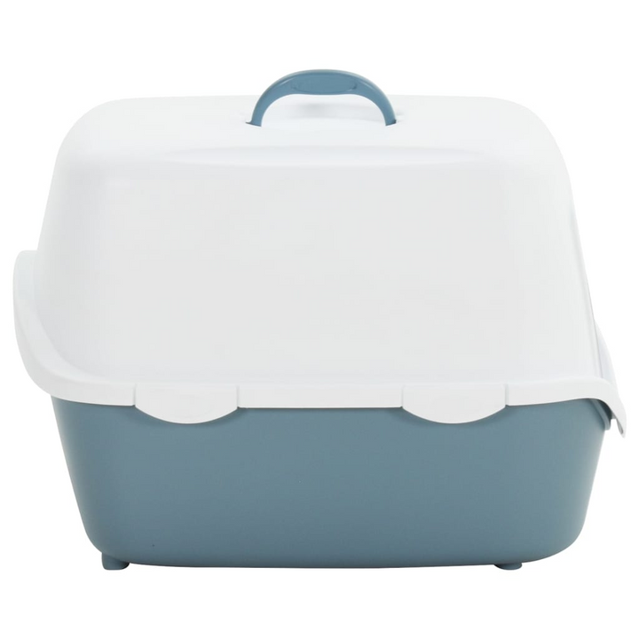 Covered Cat Litter Box - White and Blue, 56x40x40 cm, Durable PP with Flap Door and Portable Handle - Premium  from Home Treasures - Just £35.99! Shop now at Home Treasures