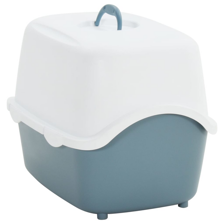 Covered Cat Litter Box - White and Blue, 56x40x40 cm, Durable PP with Flap Door and Portable Handle - Premium  from Home Treasures - Just £35.99! Shop now at Home Treasures