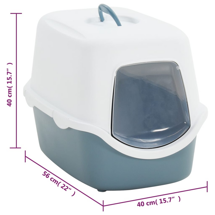 Covered Cat Litter Box - White and Blue, 56x40x40 cm, Durable PP with Flap Door and Portable Handle - Premium  from Home Treasures - Just £35.99! Shop now at Home Treasures