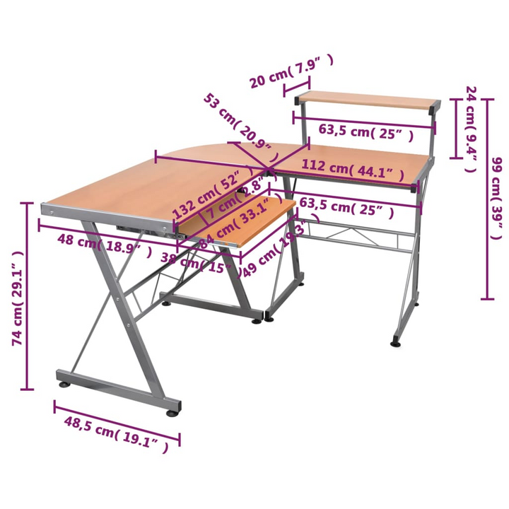 Ergonomic L-Shaped Corner Work Desk, Brown (132 x 112 x 99 cm) - Sleek Home Office Solution - Premium  from Home Treasures - Just £79.99! Shop now at Home Treasures