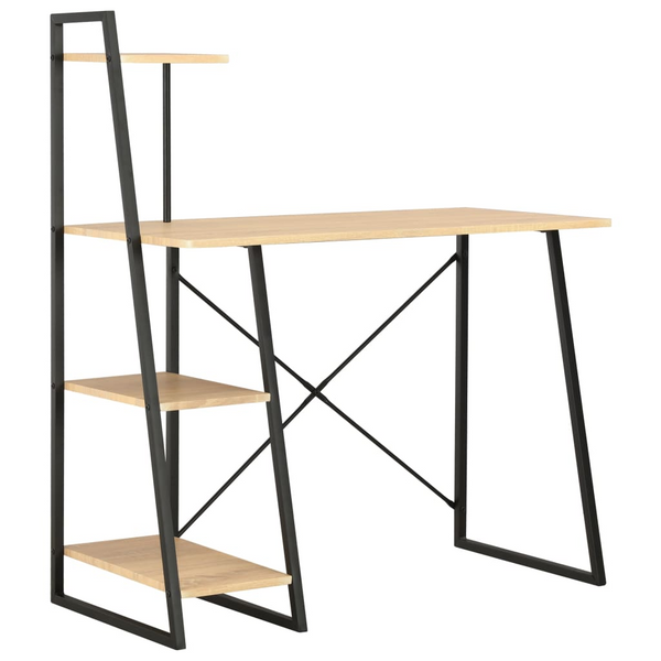 Modern Work Desk with Shelving - Black and Oak - 102 x 50 x 117cm | Sturdy & Versatile Office Furniture - Premium  from Home Treasures - Just £103.99! Shop now at Home Treasures