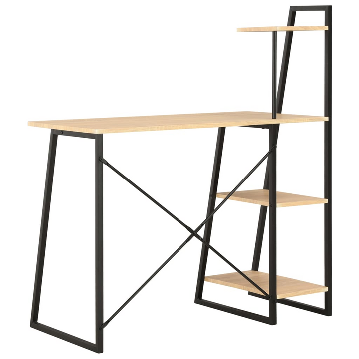 Modern Work Desk with Shelving - Black and Oak - 102 x 50 x 117cm | Sturdy & Versatile Office Furniture - Premium  from Home Treasures - Just £103.99! Shop now at Home Treasures