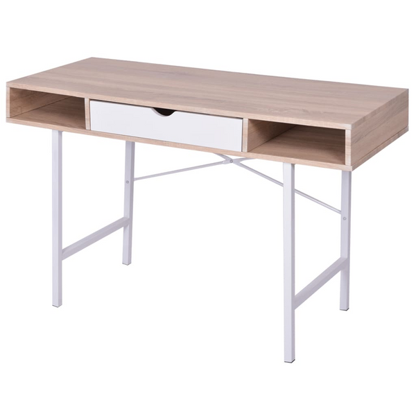 Stylish White & Oak Work Desk with Drawer - Durable MDF Top & Metal Legs - Perfect for Home & Office - Premium  from Home Treasures - Just £107.99! Shop now at Home Treasures