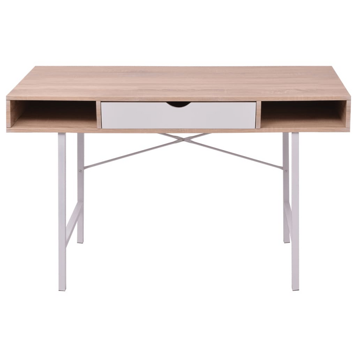 Stylish White & Oak Work Desk with Drawer - Durable MDF Top & Metal Legs - Perfect for Home & Office - Premium  from Home Treasures - Just £107.99! Shop now at Home Treasures