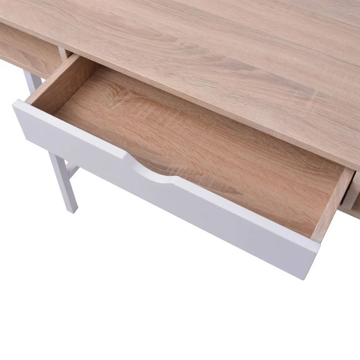 Stylish White & Oak Work Desk with Drawer - Durable MDF Top & Metal Legs - Perfect for Home & Office - Premium  from Home Treasures - Just £107.99! Shop now at Home Treasures