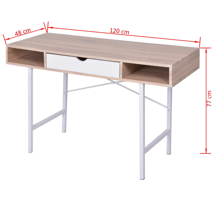 Stylish White & Oak Work Desk with Drawer - Durable MDF Top & Metal Legs - Perfect for Home & Office - Premium  from Home Treasures - Just £107.99! Shop now at Home Treasures