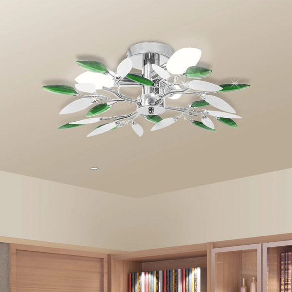 Elegant Acrylic Crystal Leaf Armed Ceiling Light in Green & White - Stylish Illumination for Modern Living Spaces - Premium  from Home Treasures - Just £38.99! Shop now at Home Treasures