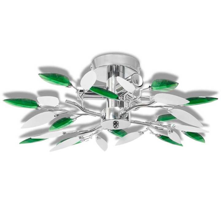 Elegant Acrylic Crystal Leaf Armed Ceiling Light in Green & White - Stylish Illumination for Modern Living Spaces - Premium  from Home Treasures - Just £38.99! Shop now at Home Treasures