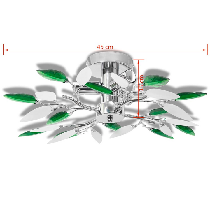 Elegant Acrylic Crystal Leaf Armed Ceiling Light in Green & White - Stylish Illumination for Modern Living Spaces - Premium  from Home Treasures - Just £38.99! Shop now at Home Treasures