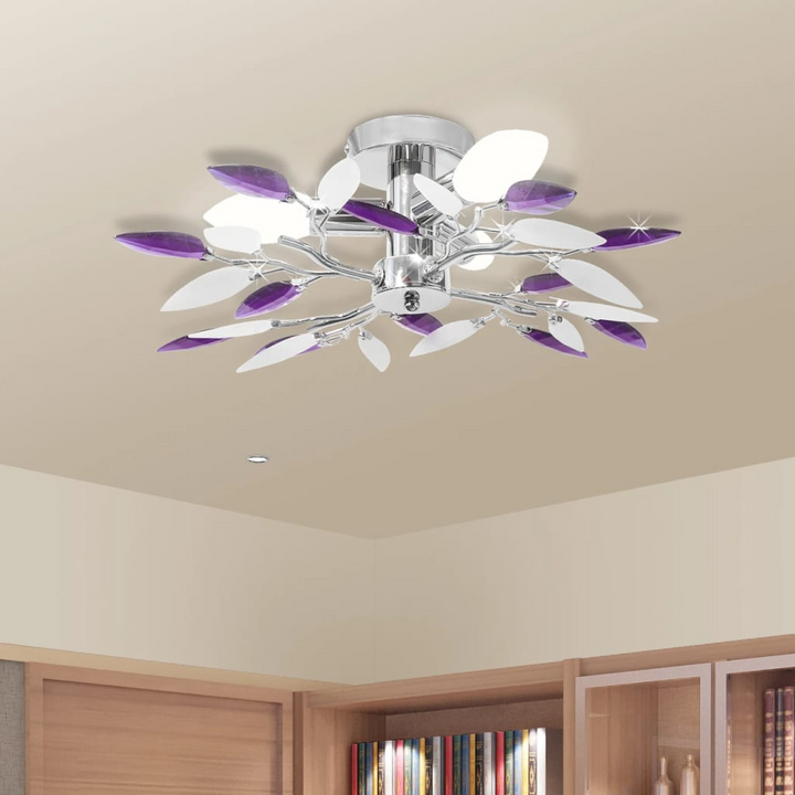 Elegant Acrylic Crystal Leaf Armed Ceiling Light - White & Purple, Chrome Finish - Premium  from Home Treasures - Just £37.99! Shop now at Home Treasures