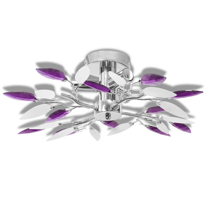 Elegant Acrylic Crystal Leaf Armed Ceiling Light - White & Purple, Chrome Finish - Premium  from Home Treasures - Just £37.99! Shop now at Home Treasures