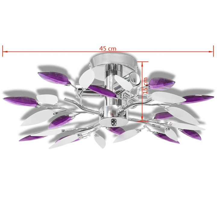 Elegant Acrylic Crystal Leaf Armed Ceiling Light - White & Purple, Chrome Finish - Premium  from Home Treasures - Just £37.99! Shop now at Home Treasures