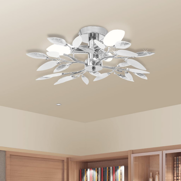 Elegant Acrylic Crystal Leaf Ceiling Light with Chrome Finish - White & Transparent - Modern Design for Living Room & Bedroom - Premium  from Home Treasures - Just £36.99! Shop now at Home Treasures