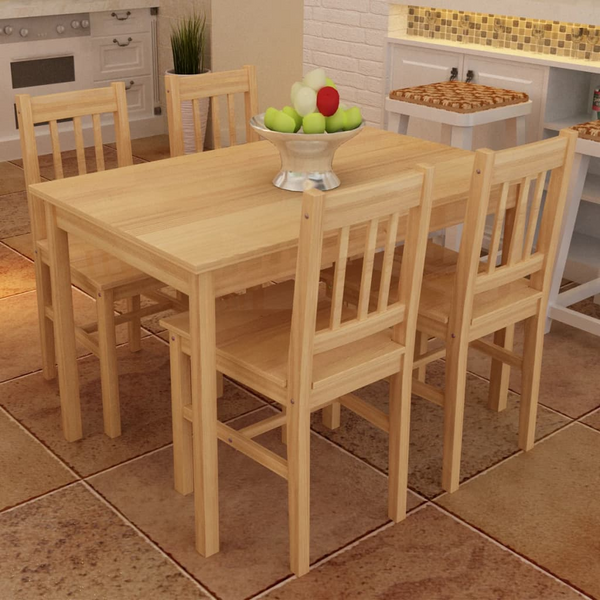 Elegant 5-Piece Pine Wood Dining Set – Solid & Natural Wooden Table and Chairs for Your Dining Room - Premium  from Home Treasures - Just £281.99! Shop now at Home Treasures