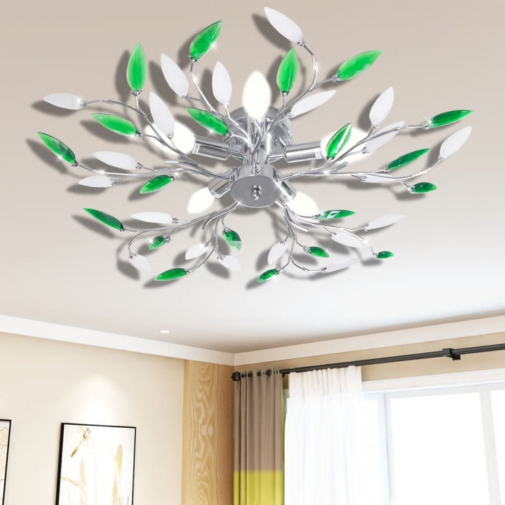 Elegant Acrylic Crystal Leaf Ceiling Lamp, Green & White - Modern Chrome Finish - Premium  from Home Treasures - Just £49.99! Shop now at Home Treasures