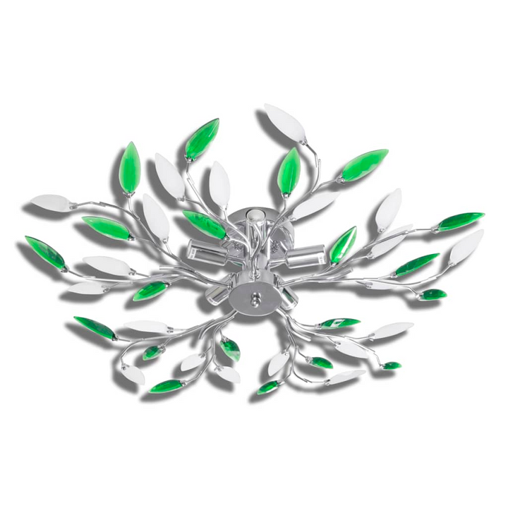 Elegant Acrylic Crystal Leaf Ceiling Lamp, Green & White - Modern Chrome Finish - Premium  from Home Treasures - Just £49.99! Shop now at Home Treasures