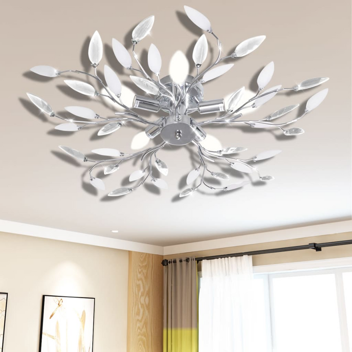 Elegant Acrylic Crystal Leaf Ceiling Light - Transparent & White, Chrome Finish - Ideal for Living Room & Bedroom - Premium  from Home Treasures - Just £56.99! Shop now at Home Treasures