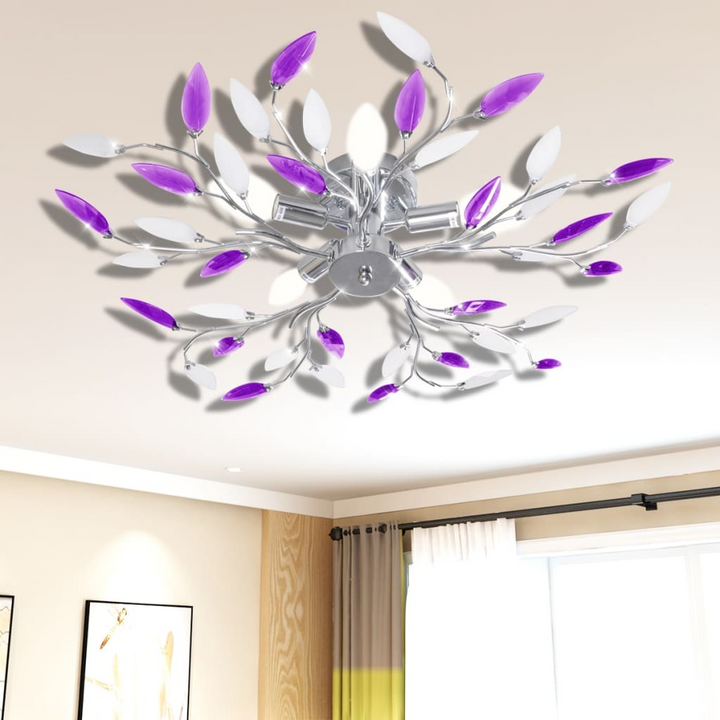 Elegant Acrylic Crystal Leaf Armed Ceiling Light - Purple & White | Contemporary Design, Perfect for Living Rooms & Bedrooms - Premium  from Home Treasures - Just £47.99! Shop now at Home Treasures