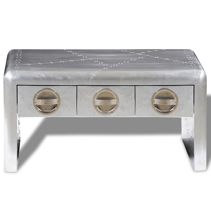 Aviator Coffee Table with 3 Drawers - Vintage Aircraft Airman Style, Solid Wood, Aluminum Panels - Premium  from Home Treasures - Just £376.99! Shop now at Home Treasures