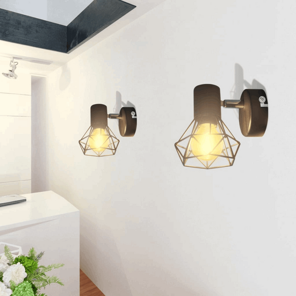 Industrial Style Wire Frame LED Light in Black, Set of 2 - Modern Wall Sconce Lights with Adjustable Heads and Warm White Light - Premium  from Home Treasures - Just £26.99! Shop now at Home Treasures