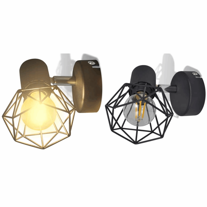 Industrial Style Wire Frame LED Light in Black, Set of 2 - Modern Wall Sconce Lights with Adjustable Heads and Warm White Light - Premium  from Home Treasures - Just £26.99! Shop now at Home Treasures