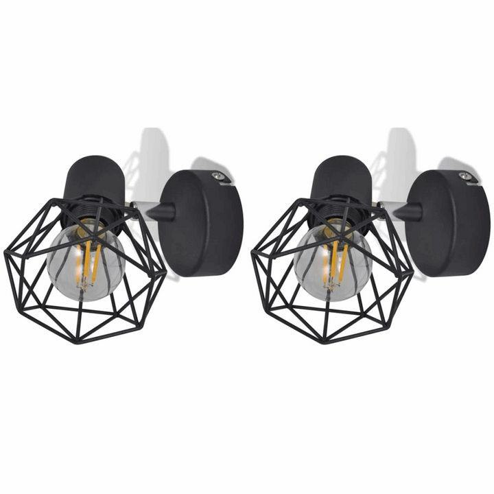 Industrial Style Wire Frame LED Light in Black, Set of 2 - Modern Wall Sconce Lights with Adjustable Heads and Warm White Light - Premium  from Home Treasures - Just £26.99! Shop now at Home Treasures