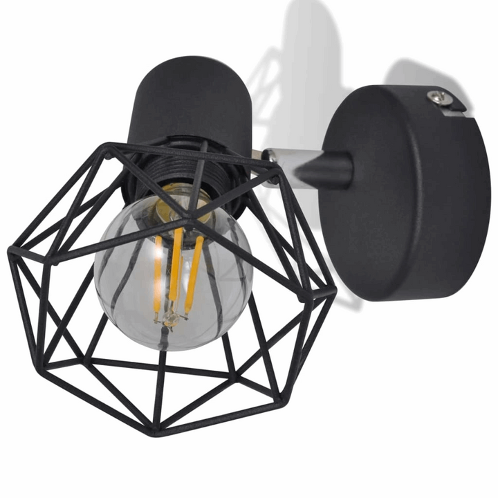 Industrial Style Wire Frame LED Light in Black, Set of 2 - Modern Wall Sconce Lights with Adjustable Heads and Warm White Light - Premium  from Home Treasures - Just £26.99! Shop now at Home Treasures