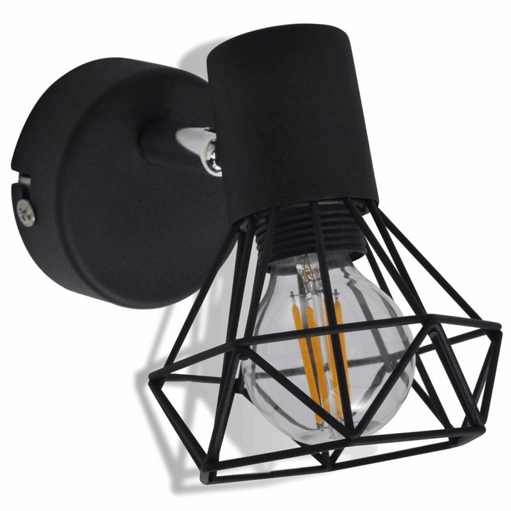 Industrial Style Wire Frame LED Light in Black, Set of 2 - Modern Wall Sconce Lights with Adjustable Heads and Warm White Light - Premium  from Home Treasures - Just £26.99! Shop now at Home Treasures