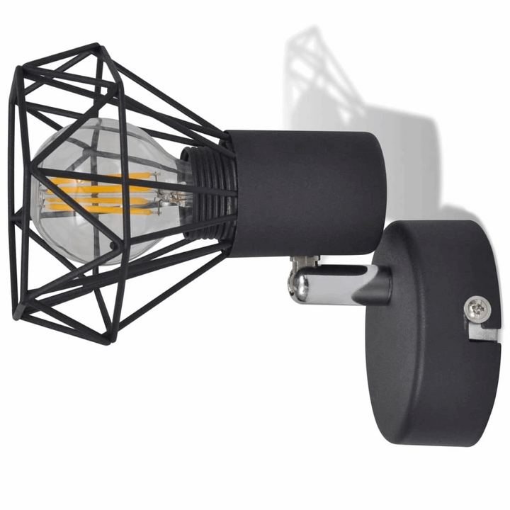 Industrial Style Wire Frame LED Light in Black, Set of 2 - Modern Wall Sconce Lights with Adjustable Heads and Warm White Light - Premium  from Home Treasures - Just £26.99! Shop now at Home Treasures