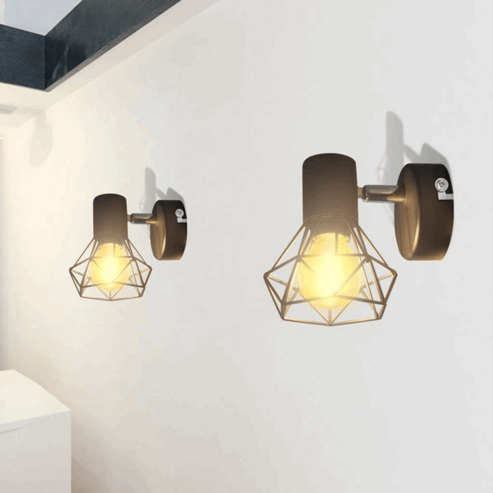 Industrial Style Wire Frame LED Light in Black, Set of 2 - Modern Wall Sconce Lights with Adjustable Heads and Warm White Light - Premium  from Home Treasures - Just £26.99! Shop now at Home Treasures