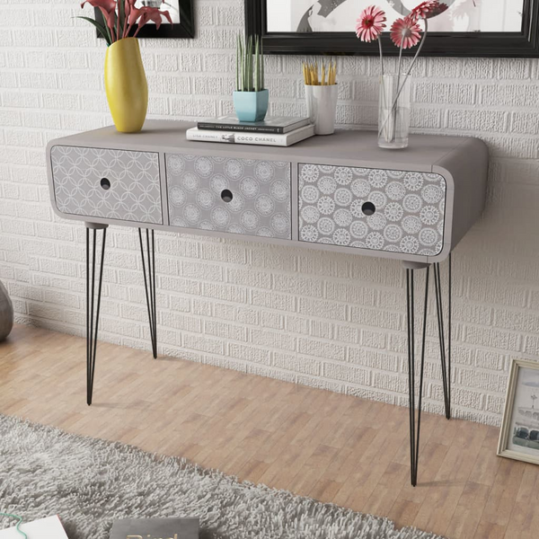 Elegant Grey Console Table with 3 Drawers - Stylish & Functional for Hallway, Living Room, or Lounge (99 x 35.5 x 70 cm) - Premium  from Home Treasures - Just £128.99! Shop now at Home Treasures