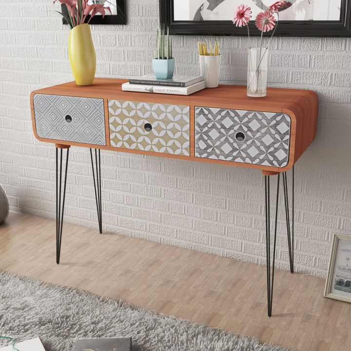 Elegant Brown Console Table with 3 Drawers - Sturdy MDF and Steel, Perfect for Hallways and Living Areas - Premium  from Home Treasures - Just £117.99! Shop now at Home Treasures