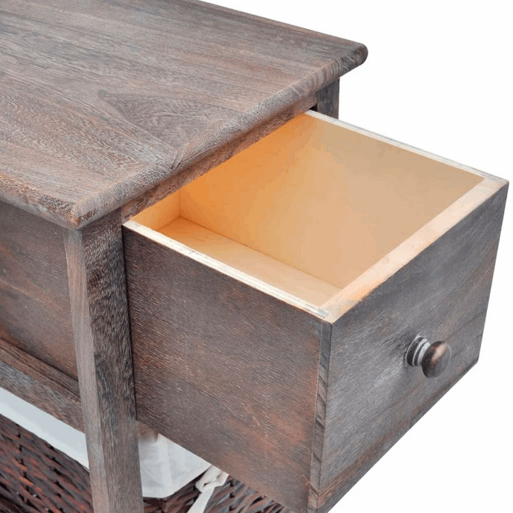 Rustic Bedside Cabinets, Set of 2 in Brown - 28 x 31 x 45 cm - Compact Nightstands with Drawer and Wicker Basket Storage - Premium  from Home Treasures - Just £103.99! Shop now at Home Treasures